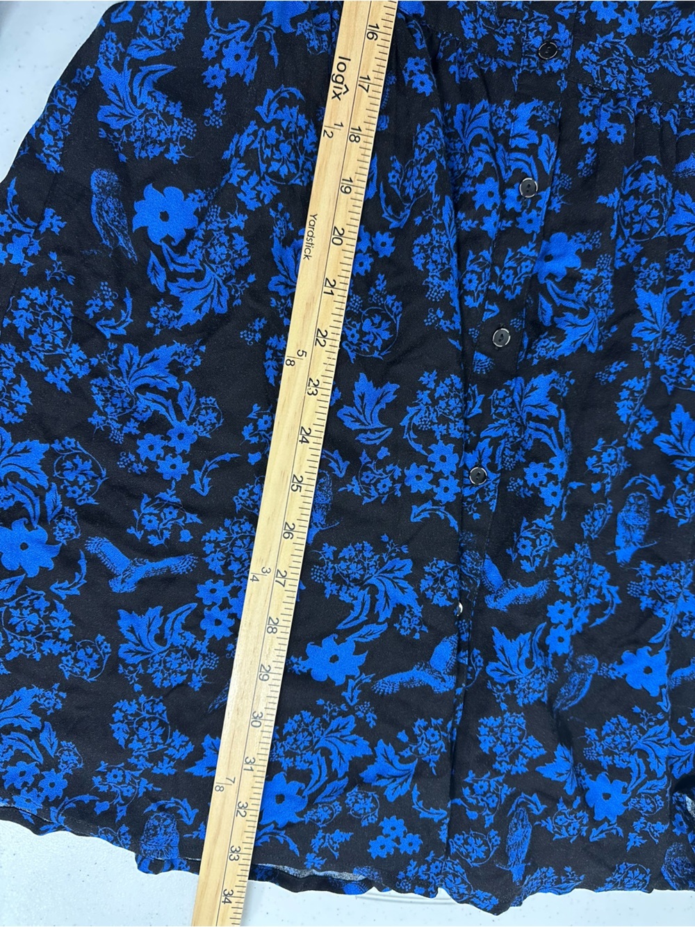 NEW GH BASS Size S Sleeveless Blue Black Floral Lined Dress Button Front Mini - Picture 7 of 11